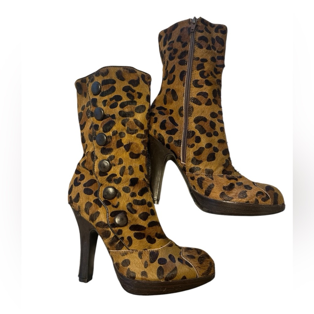 Sam Edelman Petrella Boots Leopard Print Calf Hair Heeled boots size 6 mid calf